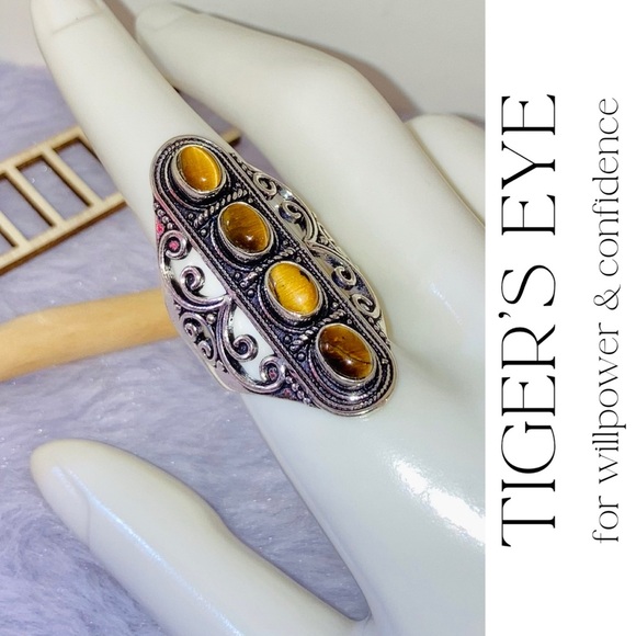 Tiger's Eye Gemstone Handmade Filigree Shield Armor Ring - Picture 1 of 6